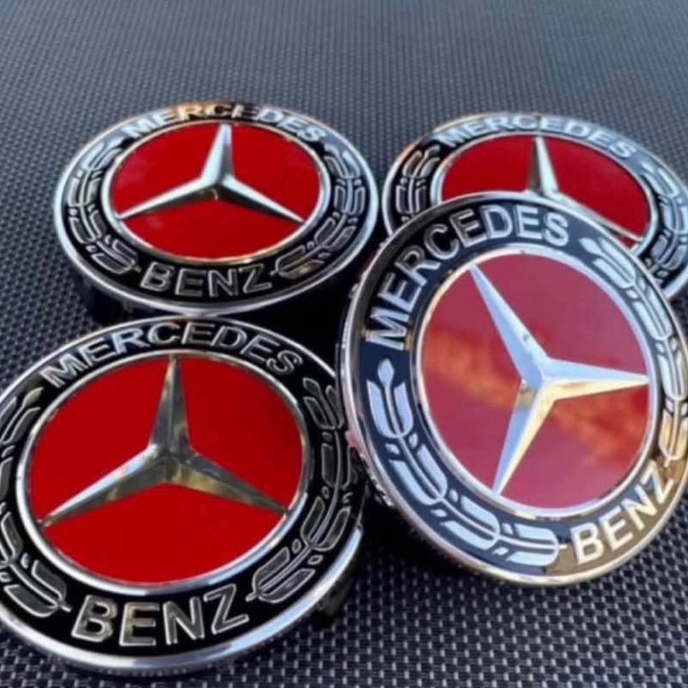 Set of 4 Mercedes Benz Center Caps Red-Black 75mm/2.95Inch Will Fit Most Models